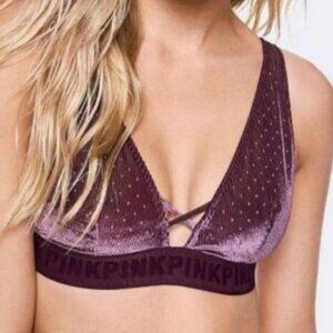 PINK Victoria's Secret Velvet Plum Sequin Bralette Size S Sexy Glam Sparkle